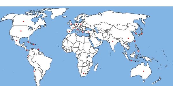World map with global presence markers